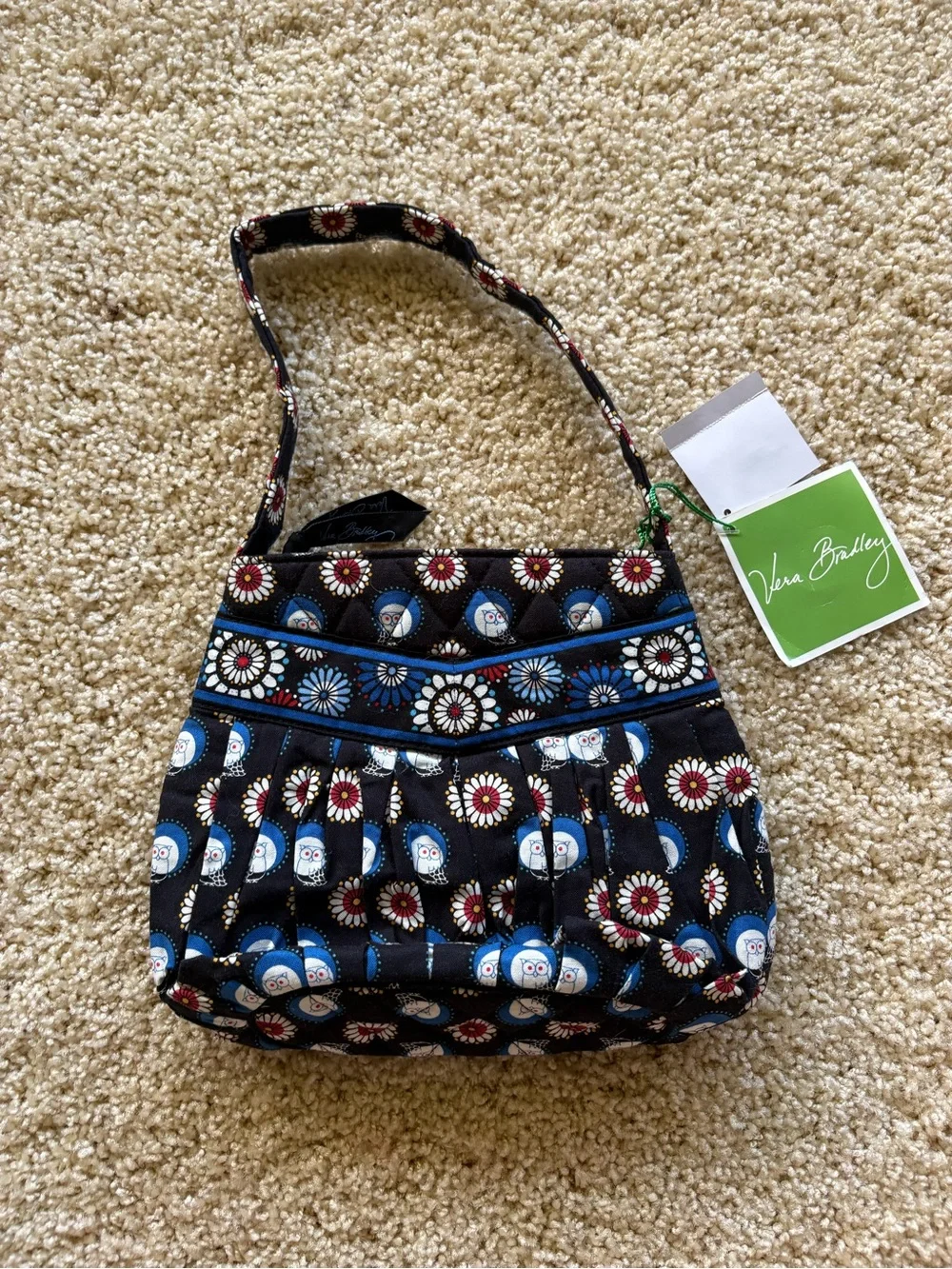Vera Bradley Hannah Shoulder Bag Night Owl Quilted Floral Owl Print‎ NWT